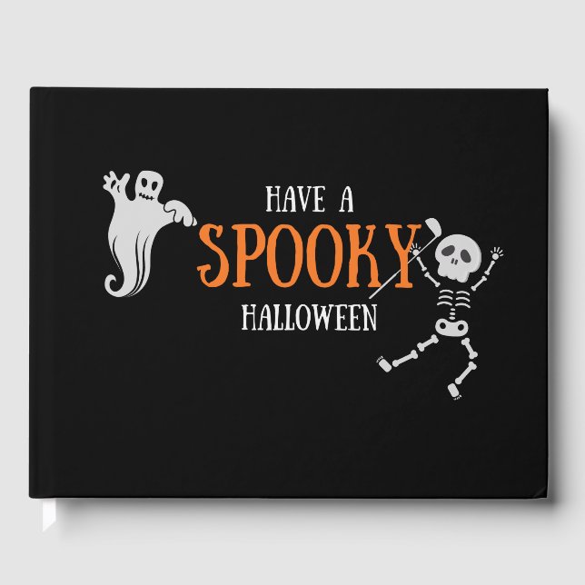 Golf Halloween with Skeleton golfer spooky Golf  Guest Book (Front)