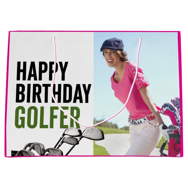 Golf Happy Birthday Golfer Large Gift Bag (Front)