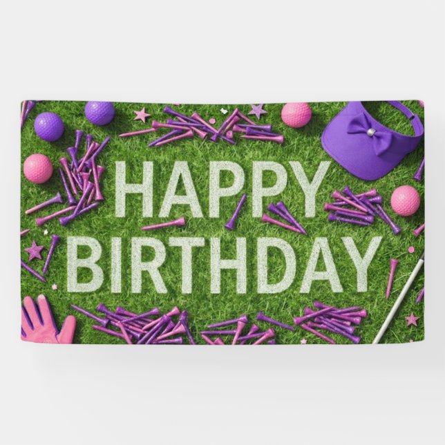 Golf Happy Birthday on Green  Banner (Horizontal)