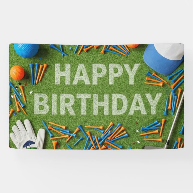 Golf Happy Birthday on Green  Banner (Horizontal)