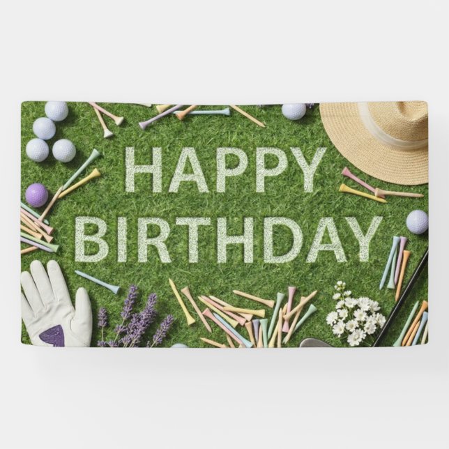 Golf Happy Birthday on Green  Banner (Horizontal)