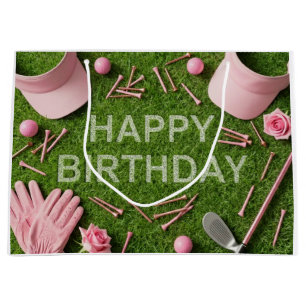 Golf Happy Birthday on Green Large Gift Bag