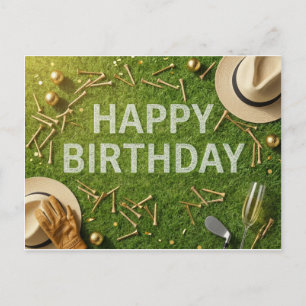 Golf Happy Birthday on Green Postcard