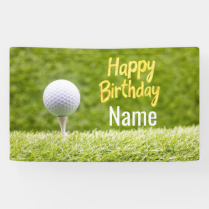 Golf happy birthday to golfer on green grass banner