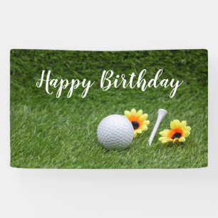 Golf Happy Birthday with golf ball on green Banner