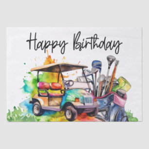 Golf Happy Birthday with golf cart Wrapping Pape Tissue Paper