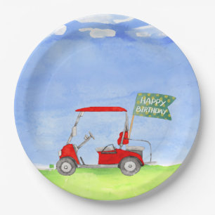 Golf Happy Birthday with golf cart Wrapping Paper Plate