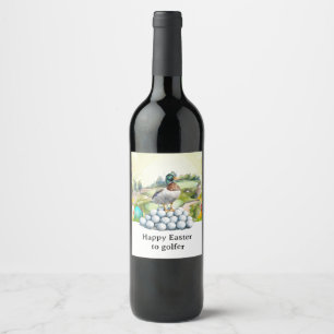 Golf Happy Easter to golfer with golf ball & egg Wine Label