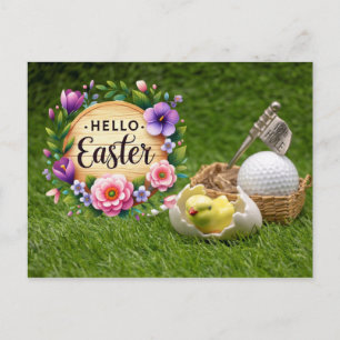 Golf Happy Easter with chicken and golf ball Holiday Postcard