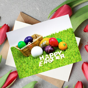 Golf Happy Easter with golf ball and colourful egg Postcard