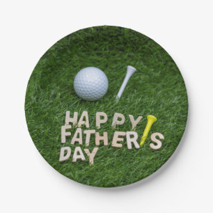 Golf happy Father's Day with golf ball and tee Paper Plate