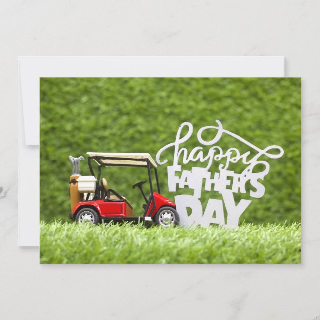 Golf Happy Father's Day with golf cart on green  Holiday Card (Front)