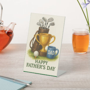 Golf Happy Father's Day with Trophy and Golf Ball  Pedestal Sign