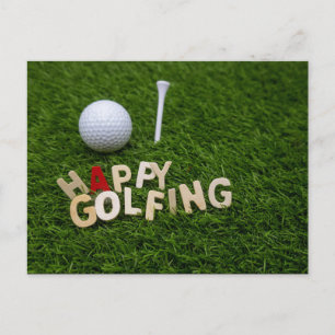 Golf Happy golfing golf ball and tee on green Postcard