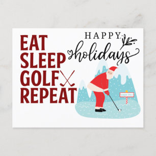 Golf Happy Holiday Eat Sleep Golf Repeat Santa Postcard