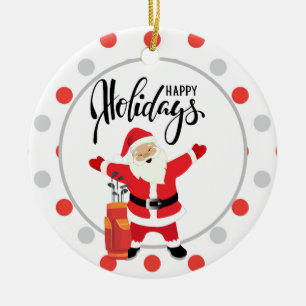 Golf Happy Holiday with Santa Claus Christmas Ceramic Tree Decoration