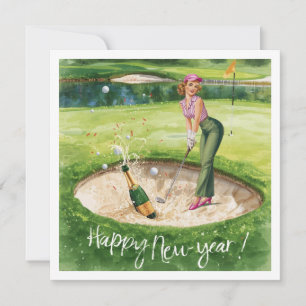 Golf Happy New Year from Bunker from Woman golfer Holiday Card