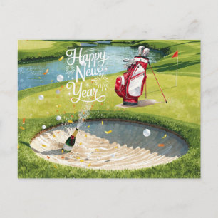 Golf Happy New Year from golf course for golfer Holiday Postcard