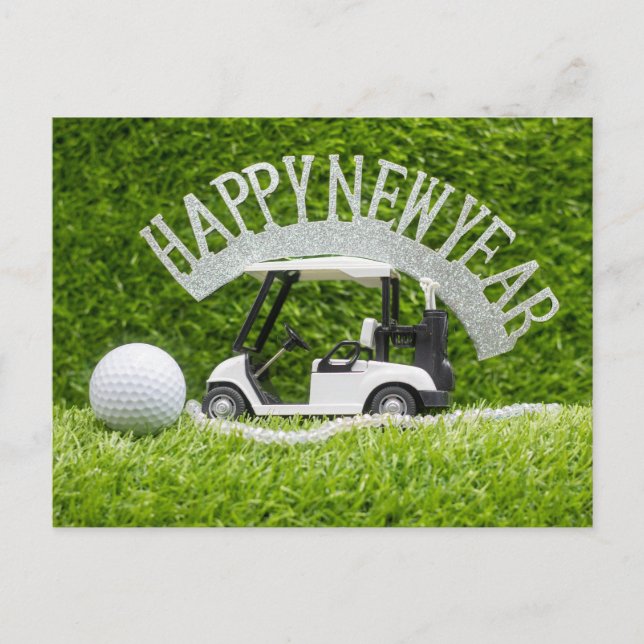 Golf Happy New Year on green grass for Golfer  Holiday Postcard (Front)