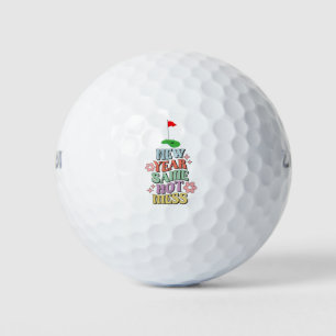 Golf Happy New Year with golf flag to golfer Balls