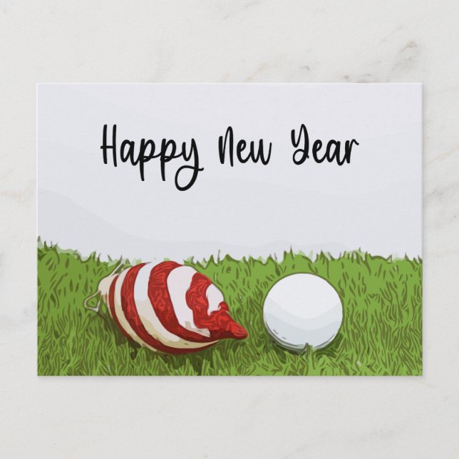 Golf Happy New year with Snowman  golfer holidays  Holiday Postcard (Front)