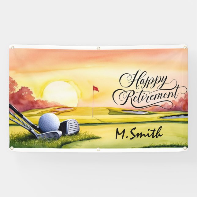 Golf Happy Retirement  golf course and golfer name Banner (Horizontal)