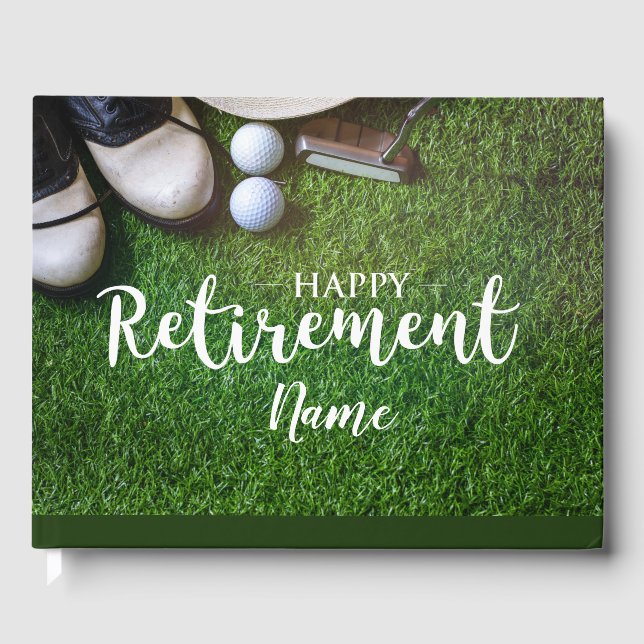 Golf happy retirement to golfer with golf ball  guest book (Front)