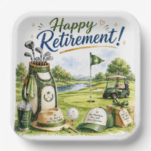 Golf Happy Retirement with bag and cart Paper Plate
