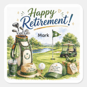 Golf Happy Retirement with bag and cart Square Sticker