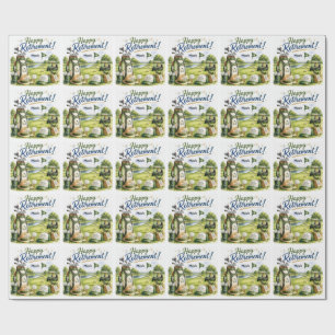 Golf Happy Retirement with bag and cart  Wrapping Paper
