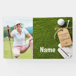 Golf happy retirement with happy golfer on green   banner
