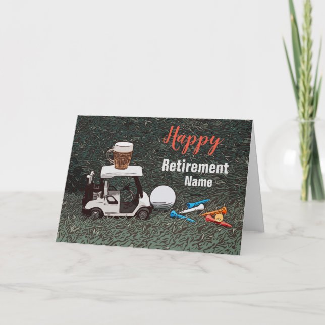 Golf happy retirement with Name  beer cart golfer  Card (Front)