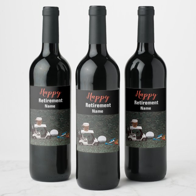 Golf happy retirement with Name  beer cart golfer  Wine Label (Bottles)