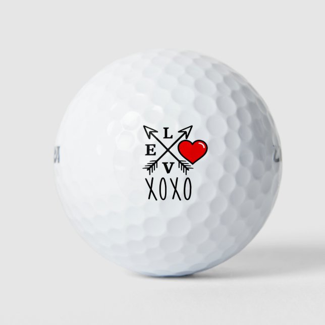 Golf Happy Valentine's Day love you with red heart Balls (Front)