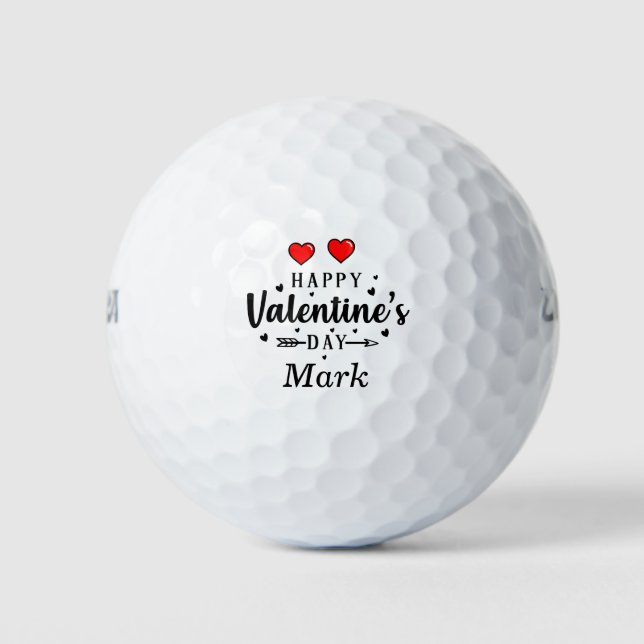 Golf Happy Valentine's Day with two red hearts Balls (Front)