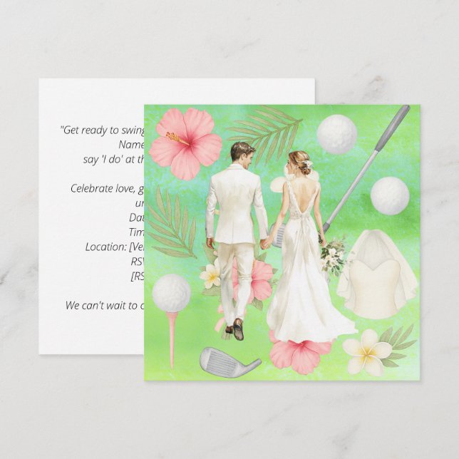 Golf Hawaiian themed Wedding for golfer Invitation (Front/Back)