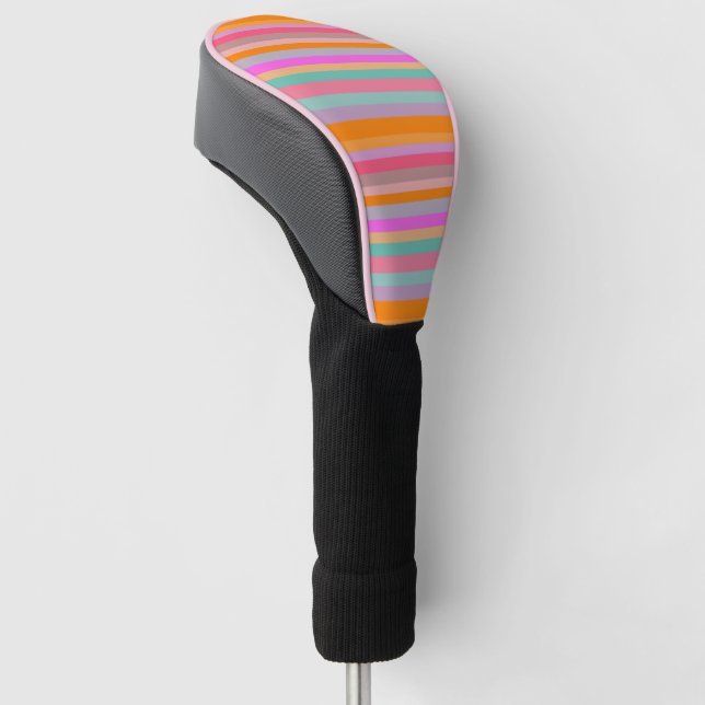 Golf Head Cover, Mandarin Orange Colourful Stripe Cover (Angled)