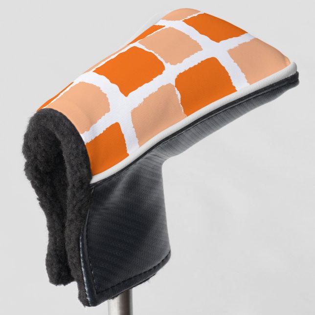 Golf Head Cover Orange & White Square (3/4 Front)