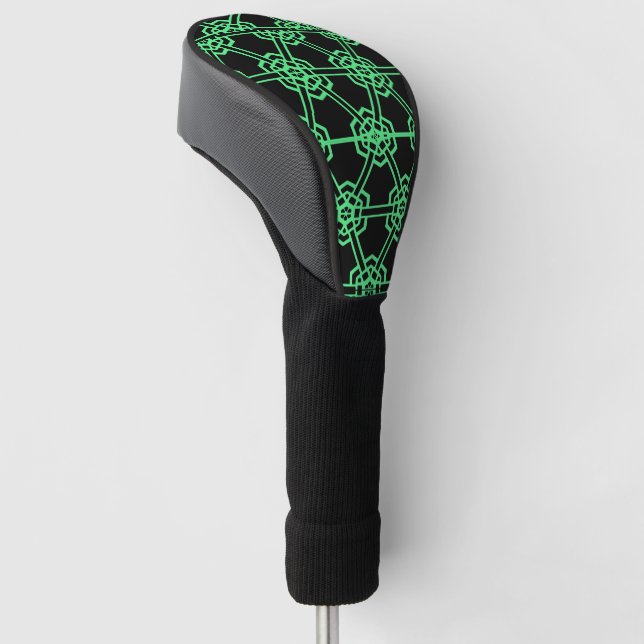 Golf Head Covers-shapes Of green on black Cover (Angled)