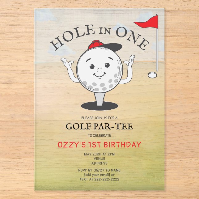 Golf Hole in One 1st Birthday Par-Tee Acrylic Invitations (Front)