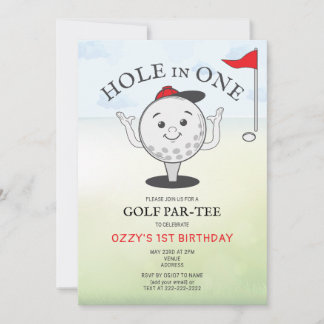 Golf Hole in One 1st Birthday Par-Tee Invitation