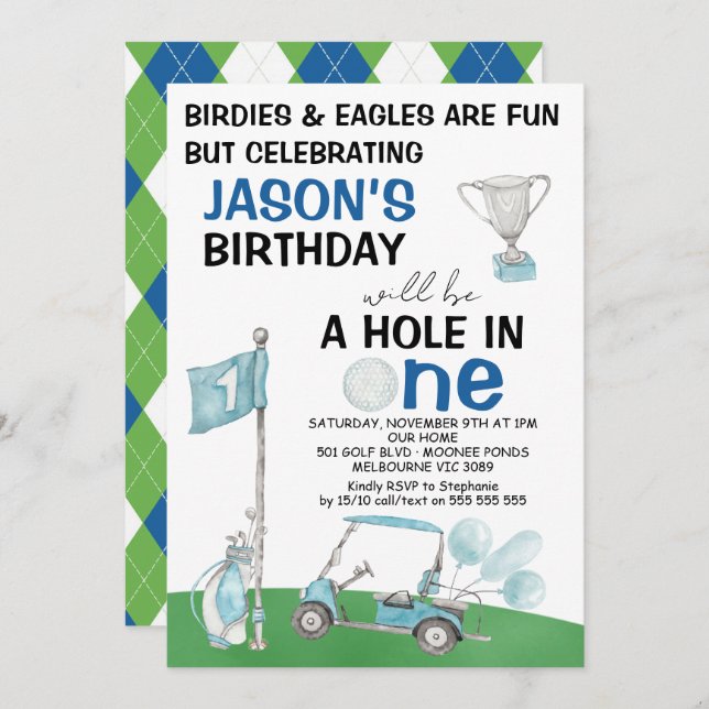 Golf Hole In One Birthday Invitation  (Front/Back)