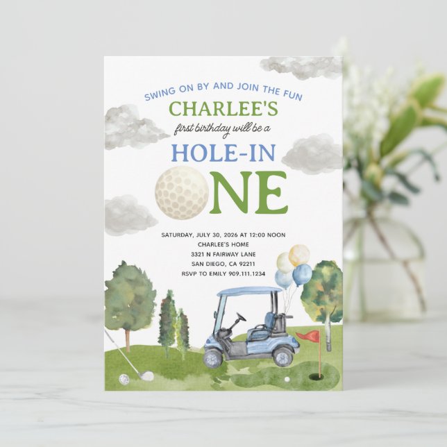 Golf Hole in ONE Birthday Party Invitation (Standing Front)