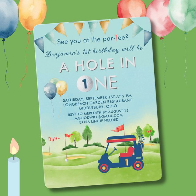 Golf Hole In One Boy First Birthday Par-Tee  Invitation (Creator Uploaded)