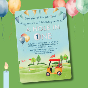 Golf Hole In One Boy First Birthday Par-Tee Invitation