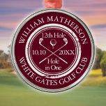 Golf Hole in One Classic Burgundy Custom Metal Tree Decoration<br><div class="desc">Personalise the name,  location hole number and date to create a great golf keepsake to celebrate that fantastic hole in one. Designed by Thisisnotme©</div>