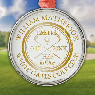 Golf Hole in One Classic Gold Personalised  Metal Tree Decoration