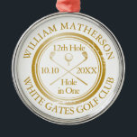 Golf Hole in One Classic Gold Personalised  Metal Tree Decoration<br><div class="desc">Personalise the name,  location hole number and date to create a great golf keepsake to celebrate that fantastic hole in one. Designed by Thisisnotme©</div>