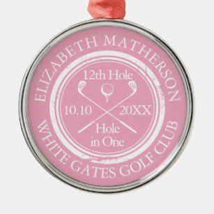 Golf Hole in One Classic Personalised Pink Metal Tree Decoration