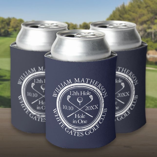 Golf Hole in One Custom Navy Blue Can Cooler (Golf Hole in One Custom Navy Blue Can Cooler)